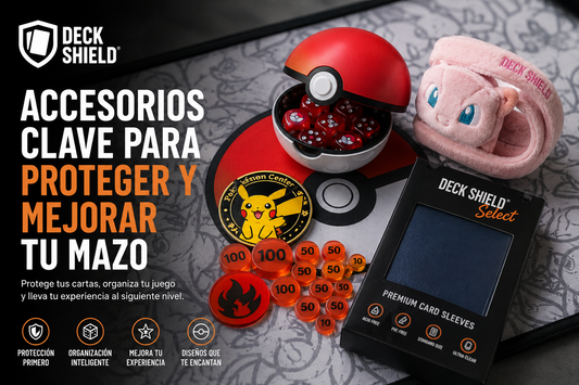 Accesorios TCG para proteger y mejorar tu mazo, con sleeves, dados, contadores y accesorios Pokémon de Deck Shield