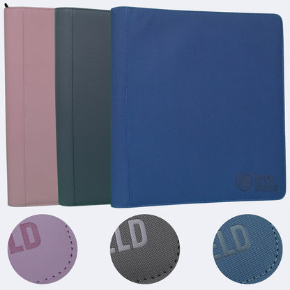 Detalle del material antideslizante y cierre de carpeta Deck Shield para cartas TCG