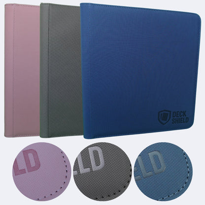 Detalle del material antideslizante y cierre de carpeta Deck Shield para cartas TCG
